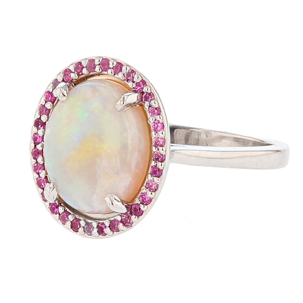 White Opal and Pink Sapphire Ring - Nazarelle