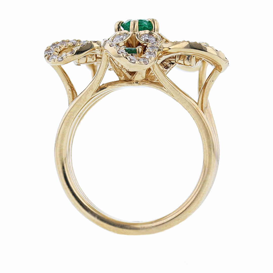 18K Yellow Gold Emerald and Diamond Flower Ring - Nazarelle