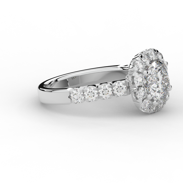 3.45CT.TW CUSHION LAB DIAMOND HALO ENGAGEMENT RING - Nazarelle