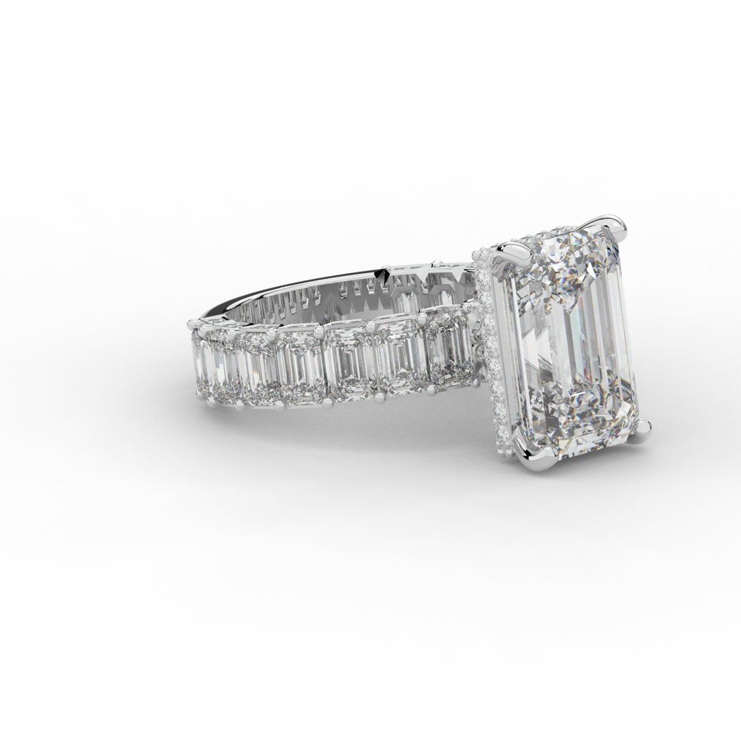 11.90CT.TW EMERALD CUT LAB DIAMOND SOLITAIRE ENGAGEMENT RING - Nazarelle