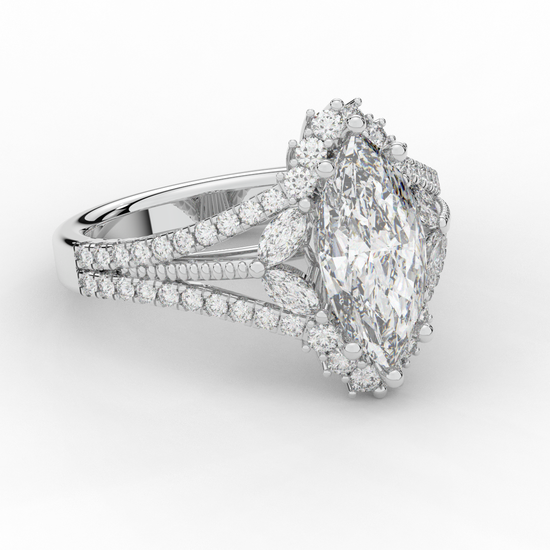 2.70CT.TW MARQUISE LAB DIAMOND HALO ENGAGEMENT RING - Nazarelle