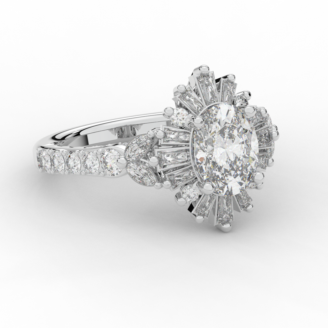 3.10CT.TW OVAL LAB DIAMOND HALO ENGAGEMENT RING - Nazarelle