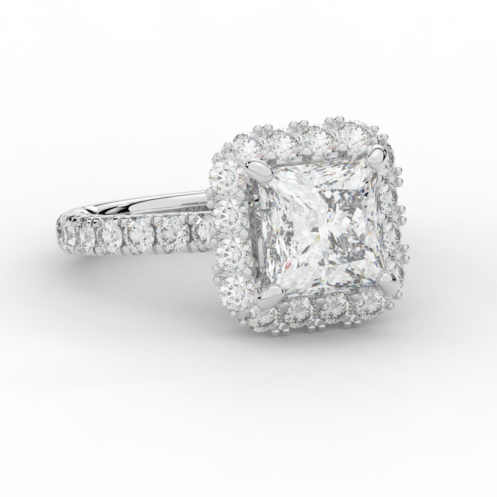 4.50CT.TW PRINCESS LAB DIAMOND HALO ENGAGEMENT RING - Nazarelle