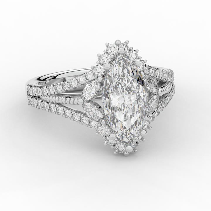 2.70CT.TW MARQUISE LAB DIAMOND HALO ENGAGEMENT RING - Nazarelle