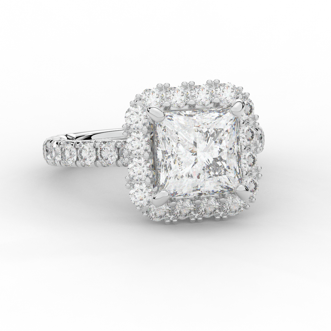 4.50CT.TW PRINCESS LAB DIAMOND HALO ENGAGEMENT RING - Nazarelle