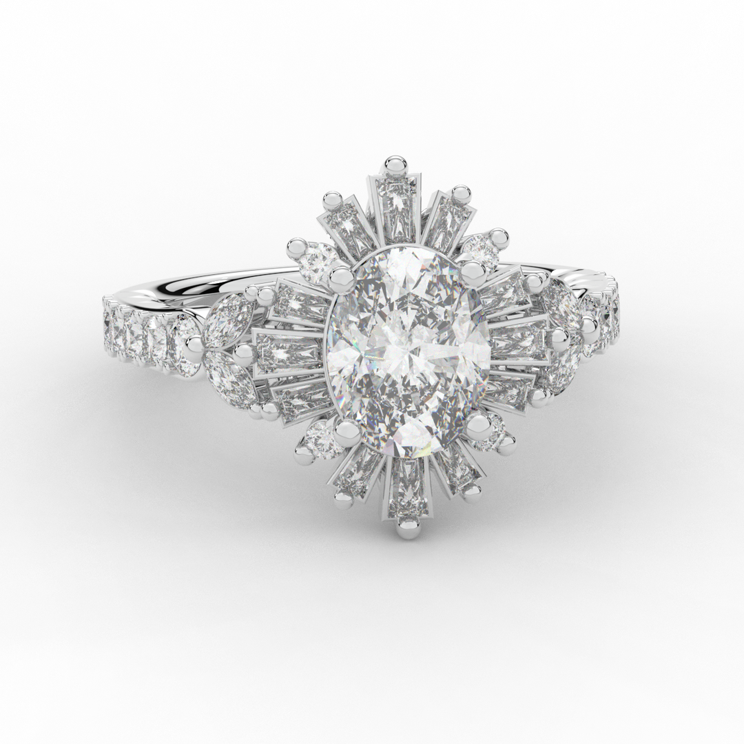 3.10CT.TW OVAL LAB DIAMOND HALO ENGAGEMENT RING - Nazarelle