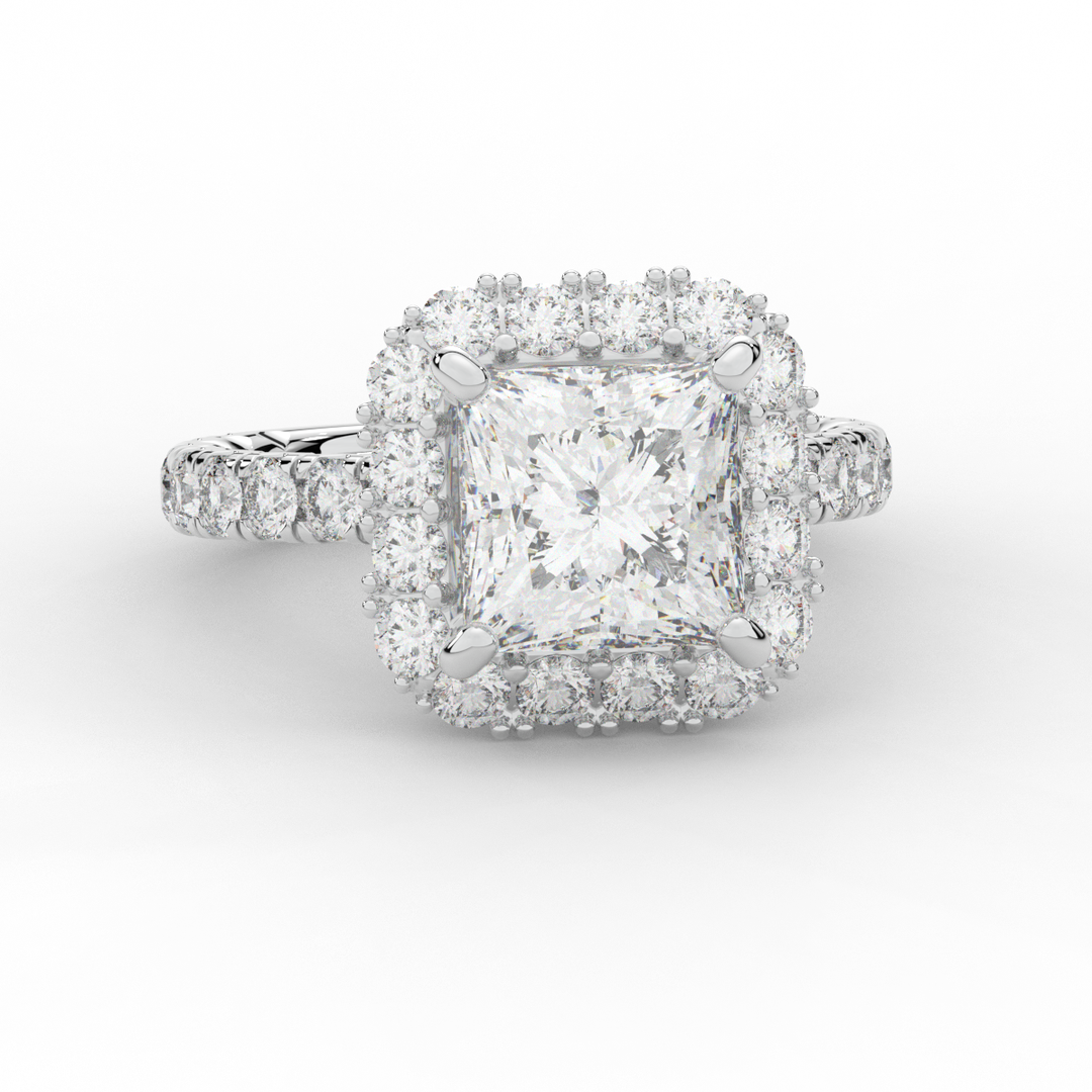 4.50CT.TW PRINCESS LAB DIAMOND HALO ENGAGEMENT RING - Nazarelle