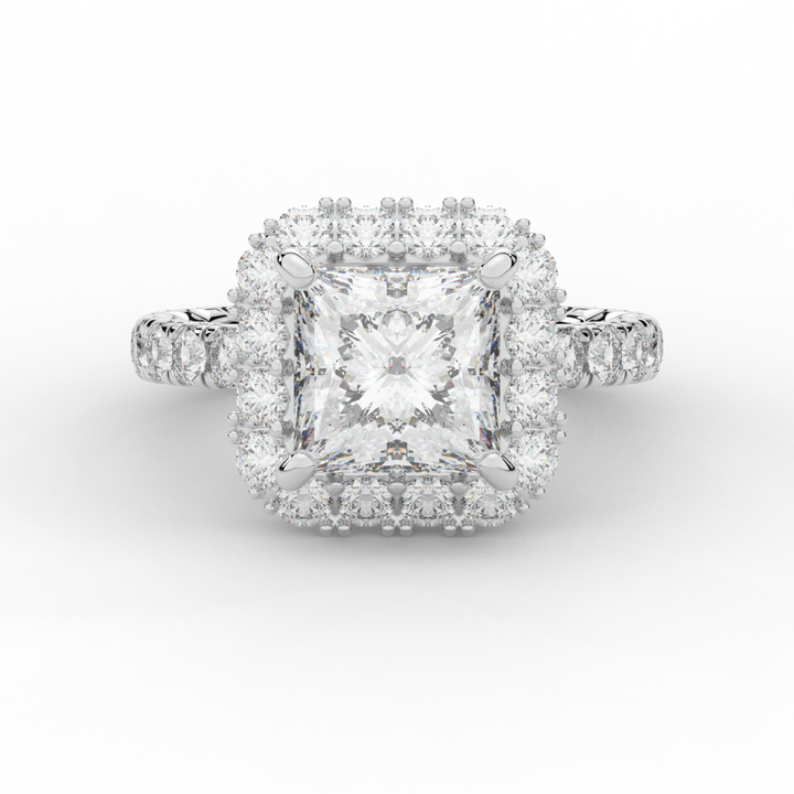 4.50CT.TW PRINCESS LAB DIAMOND HALO ENGAGEMENT RING - Nazarelle