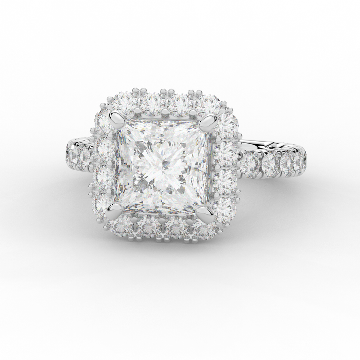 4.50CT.TW PRINCESS LAB DIAMOND HALO ENGAGEMENT RING - Nazarelle