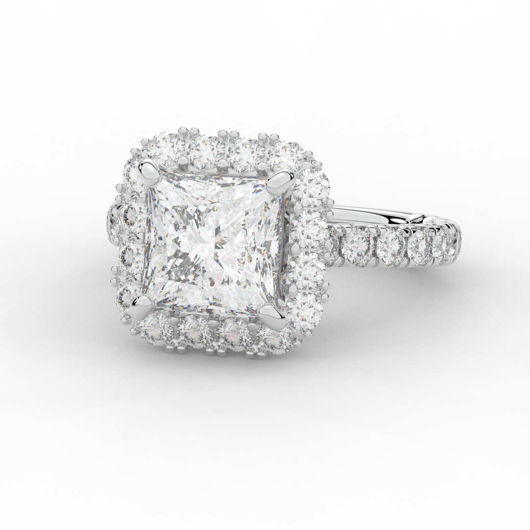 4.50CT.TW PRINCESS LAB DIAMOND HALO ENGAGEMENT RING - Nazarelle