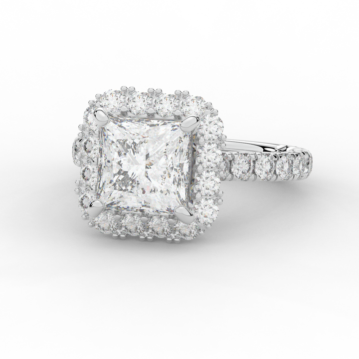 4.50CT.TW PRINCESS LAB DIAMOND HALO ENGAGEMENT RING - Nazarelle