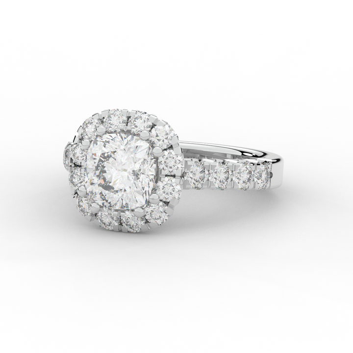 3.45CT.TW CUSHION LAB DIAMOND HALO ENGAGEMENT RING - Nazarelle