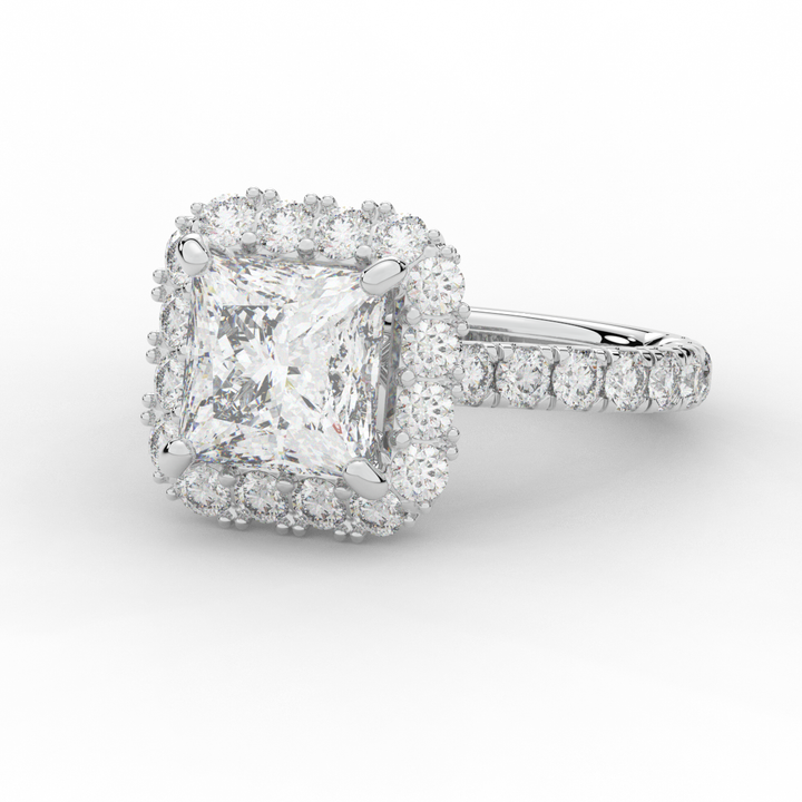 4.50CT.TW PRINCESS LAB DIAMOND HALO ENGAGEMENT RING - Nazarelle