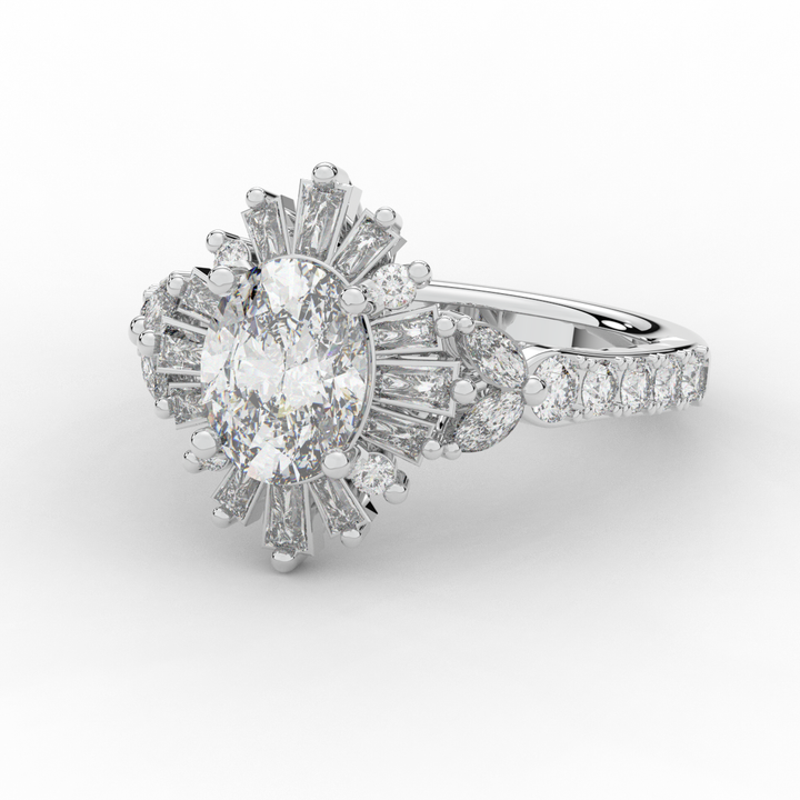 3.10CT.TW OVAL LAB DIAMOND HALO ENGAGEMENT RING - Nazarelle