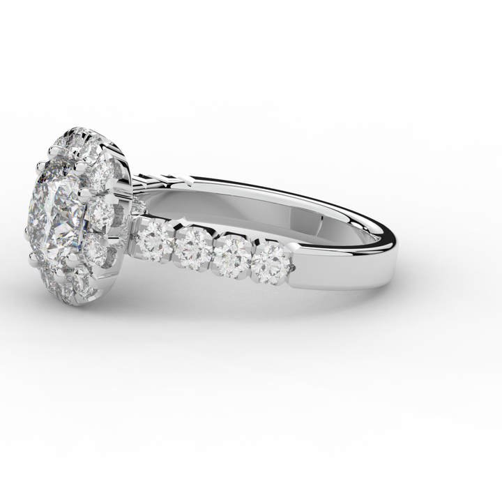 3.45CT.TW CUSHION LAB DIAMOND HALO ENGAGEMENT RING - Nazarelle