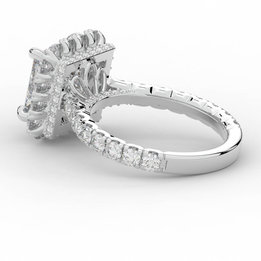 4.50CT.TW PRINCESS LAB DIAMOND HALO ENGAGEMENT RING - Nazarelle