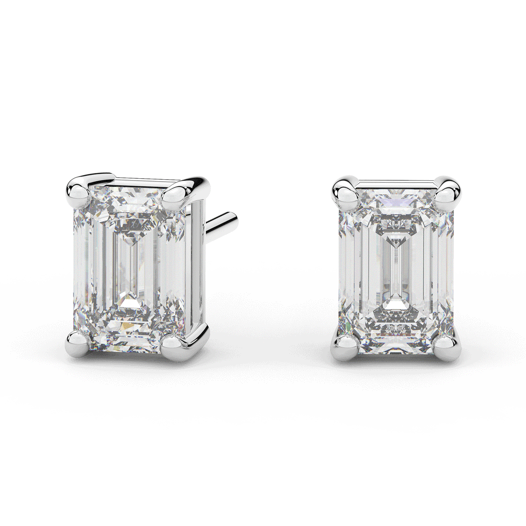 4.0CT.TW EMERALD CUT CERTIFIED LAB DIAMOND STUD EARRINGS - Nazarelle