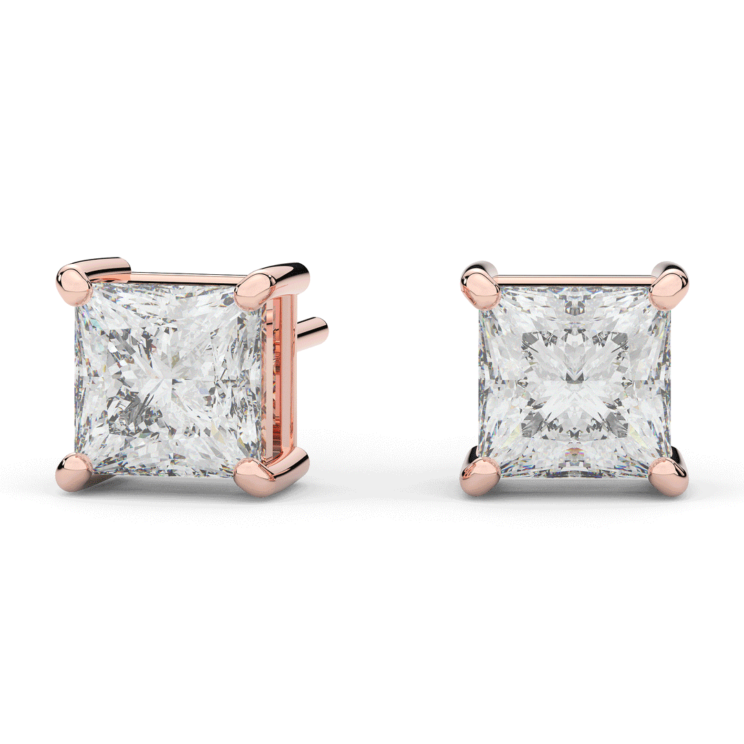 4.0CT.TW PRINCESS CERTIFIED LAB DIAMOND STUD EARRINGS - Nazarelle