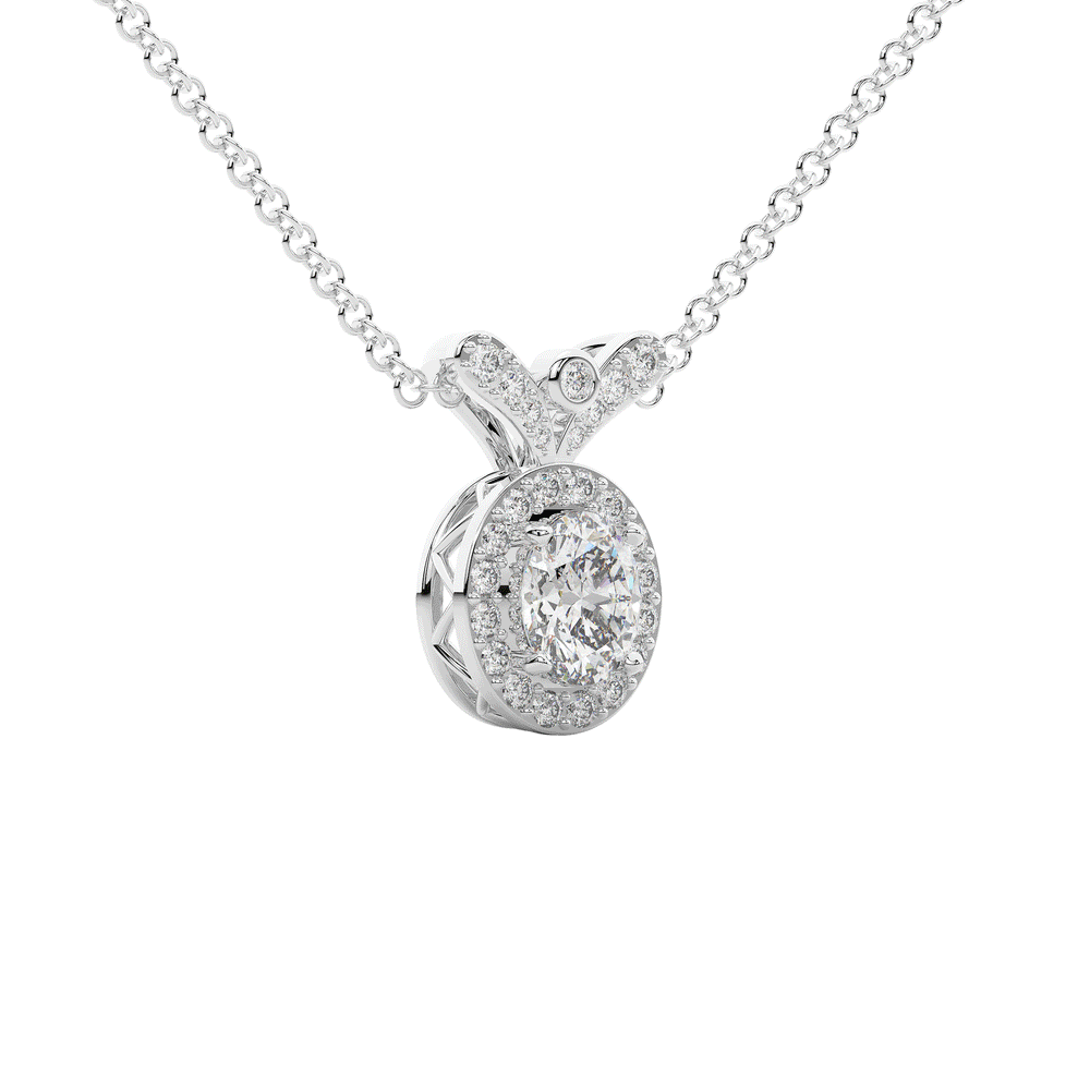 0.95CT.TW OVAL LAB DIAMOND HALO PENDANT - Nazarelle