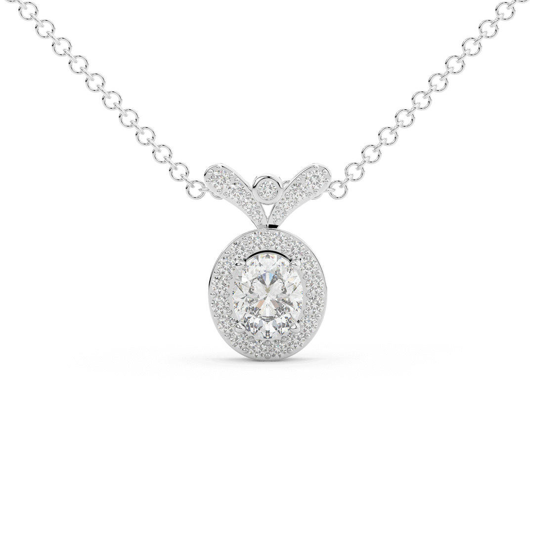 0.95CT.TW OVAL LAB DIAMOND HALO PENDANT - Nazarelle