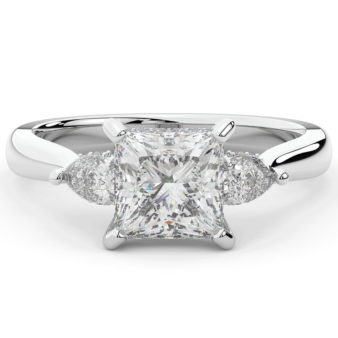 2.40CT.TW PRINCESS LAB DIAMOND 3 STONE ENGAGEMENT RING - Nazarelle