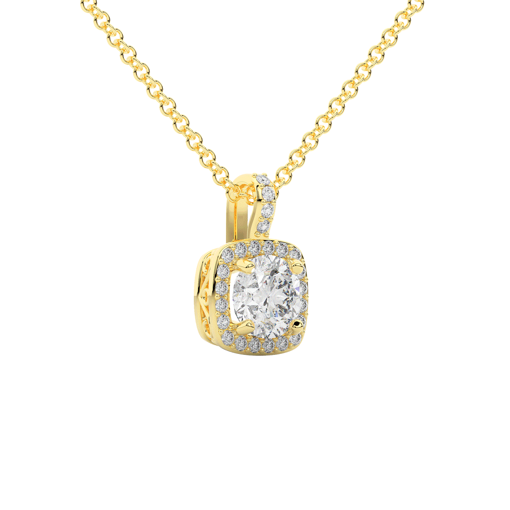 1.10CT.TW ROUND LAB DIAMOND CUSHION HALO PENDANT - Nazarelle