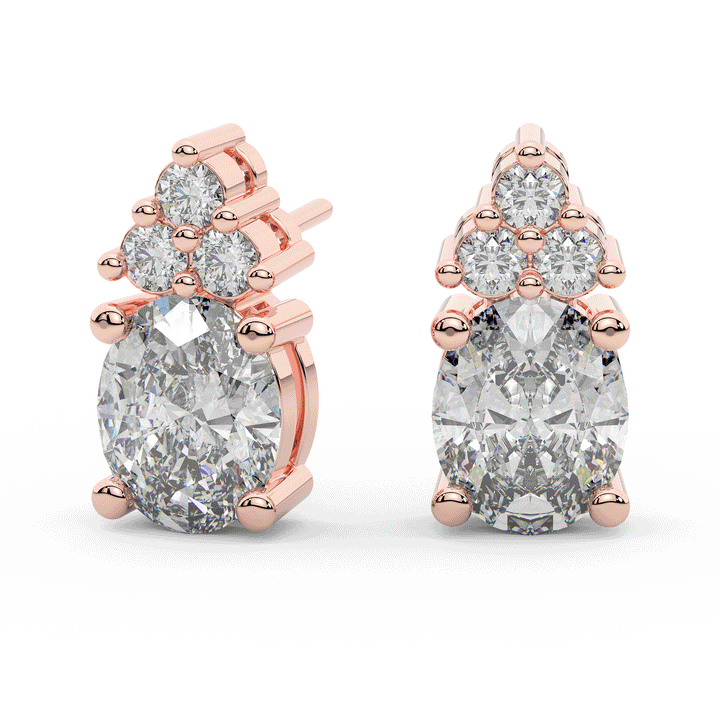 3.0CT.TW OVAL AND ROUND LAB DIAMOND STUD EARRINGS - Nazarelle