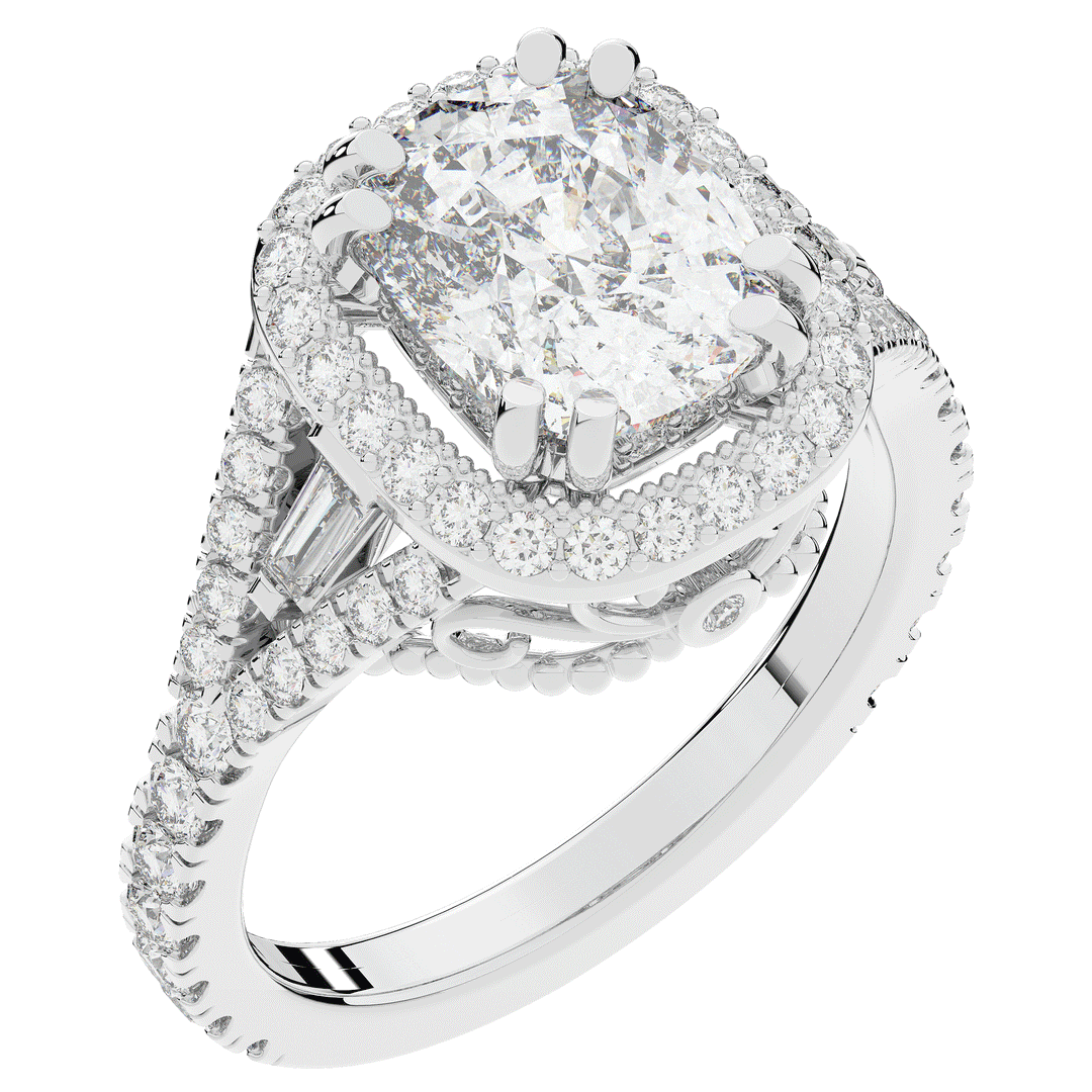 2.50CT.TW CUSHION LAB DIAMOND HALO ENGAGEMENT RING - Nazarelle