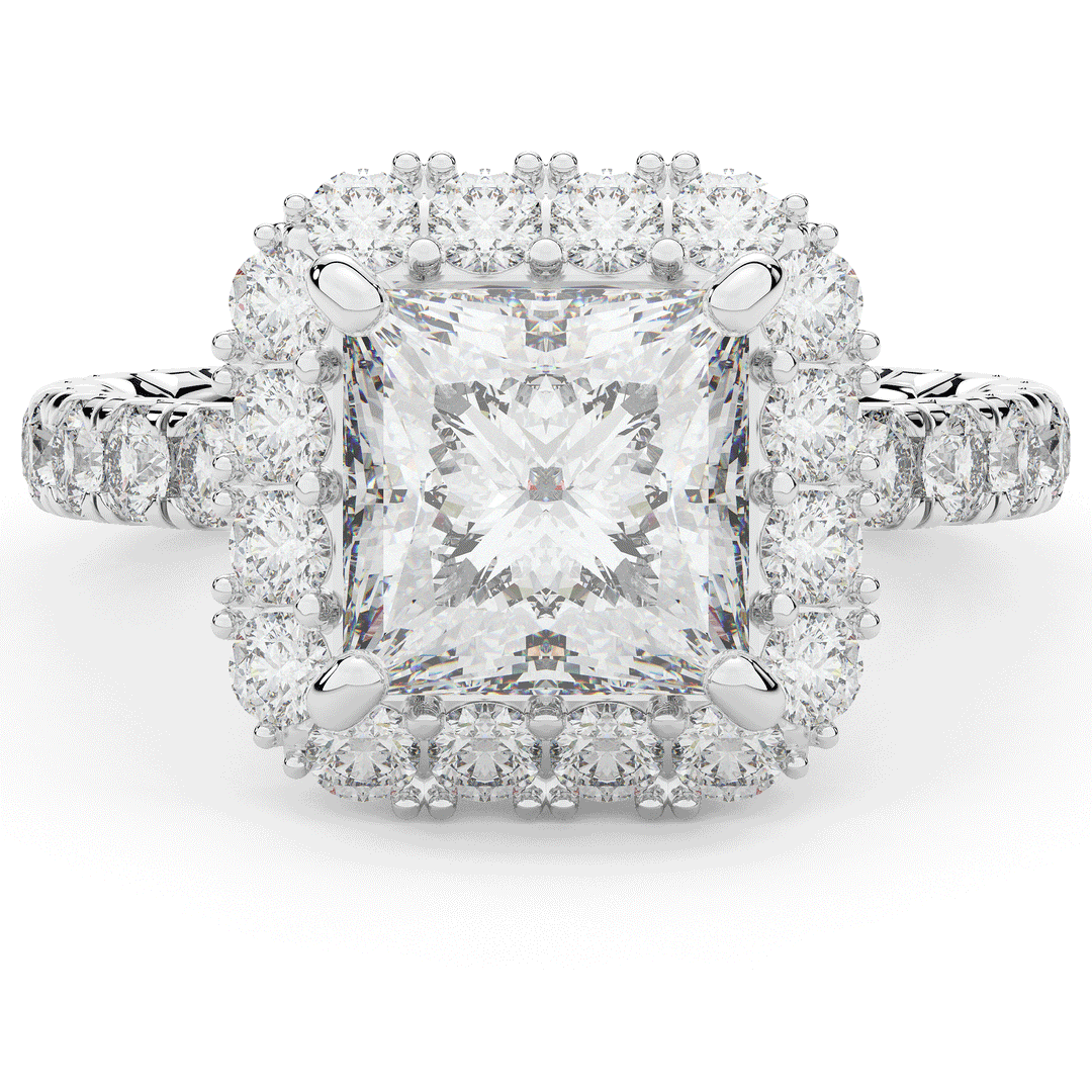 4.50CT.TW PRINCESS LAB DIAMOND HALO ENGAGEMENT RING - Nazarelle