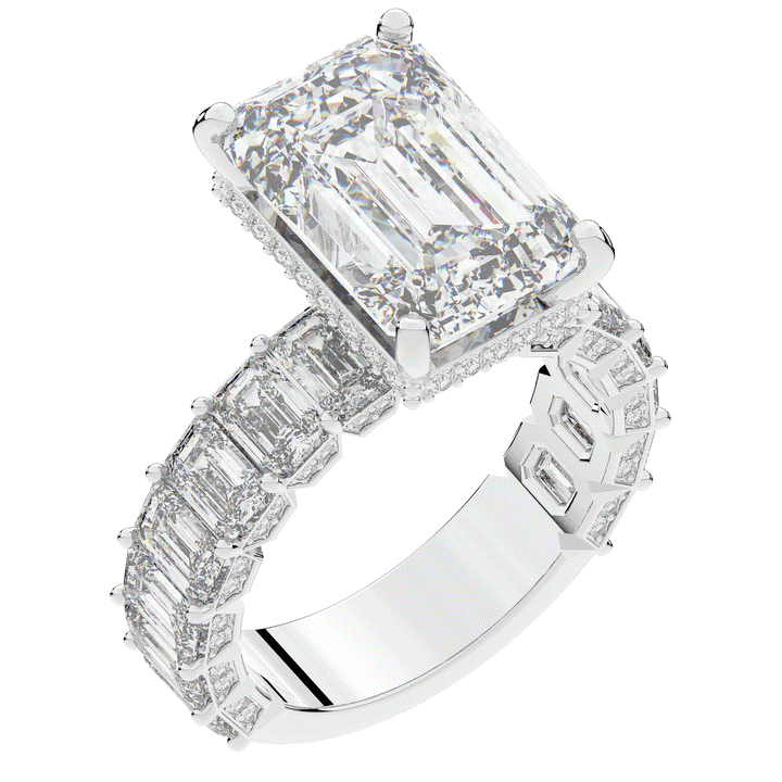 11.90CT.TW EMERALD CUT LAB DIAMOND SOLITAIRE ENGAGEMENT RING - Nazarelle