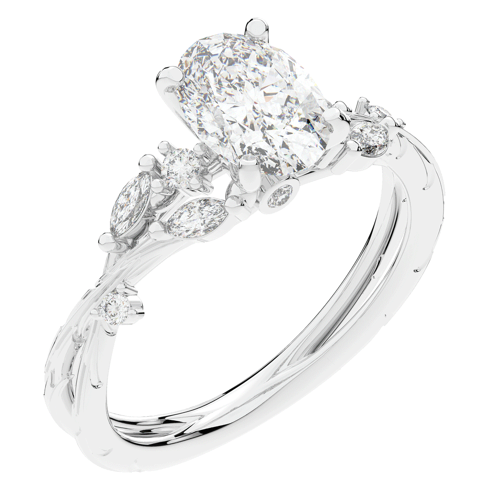 1.75CT.TW OVAL LAB DIAMOND STYLIZED VINE AND TREE BARK FINISH ENGAGEMENT RING - Nazarelle