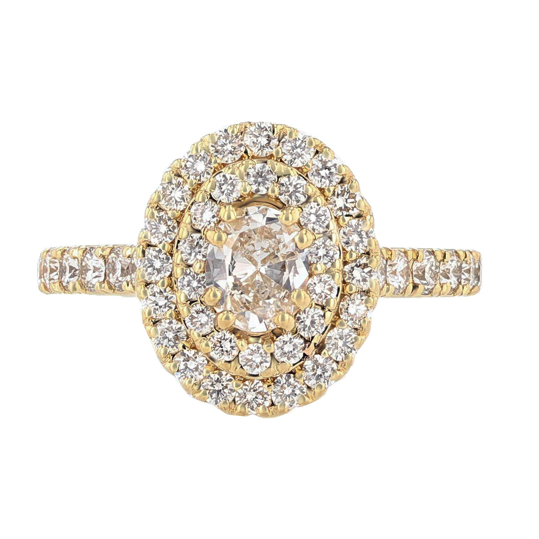 14K Yellow Gold Oval Diamond Double Halo Engagement Ring - Nazarelle
