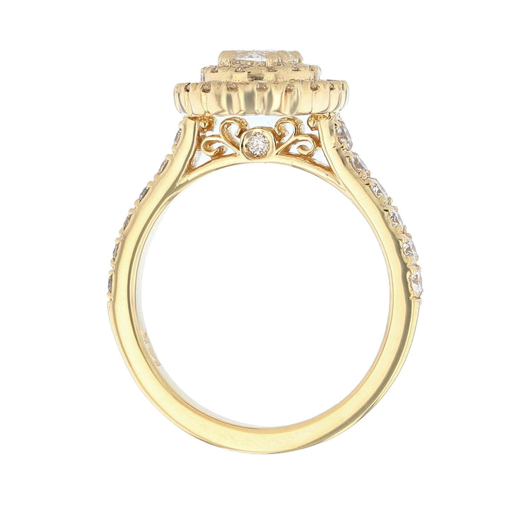 14K Yellow Gold Oval Diamond Double Halo Engagement Ring - Nazarelle