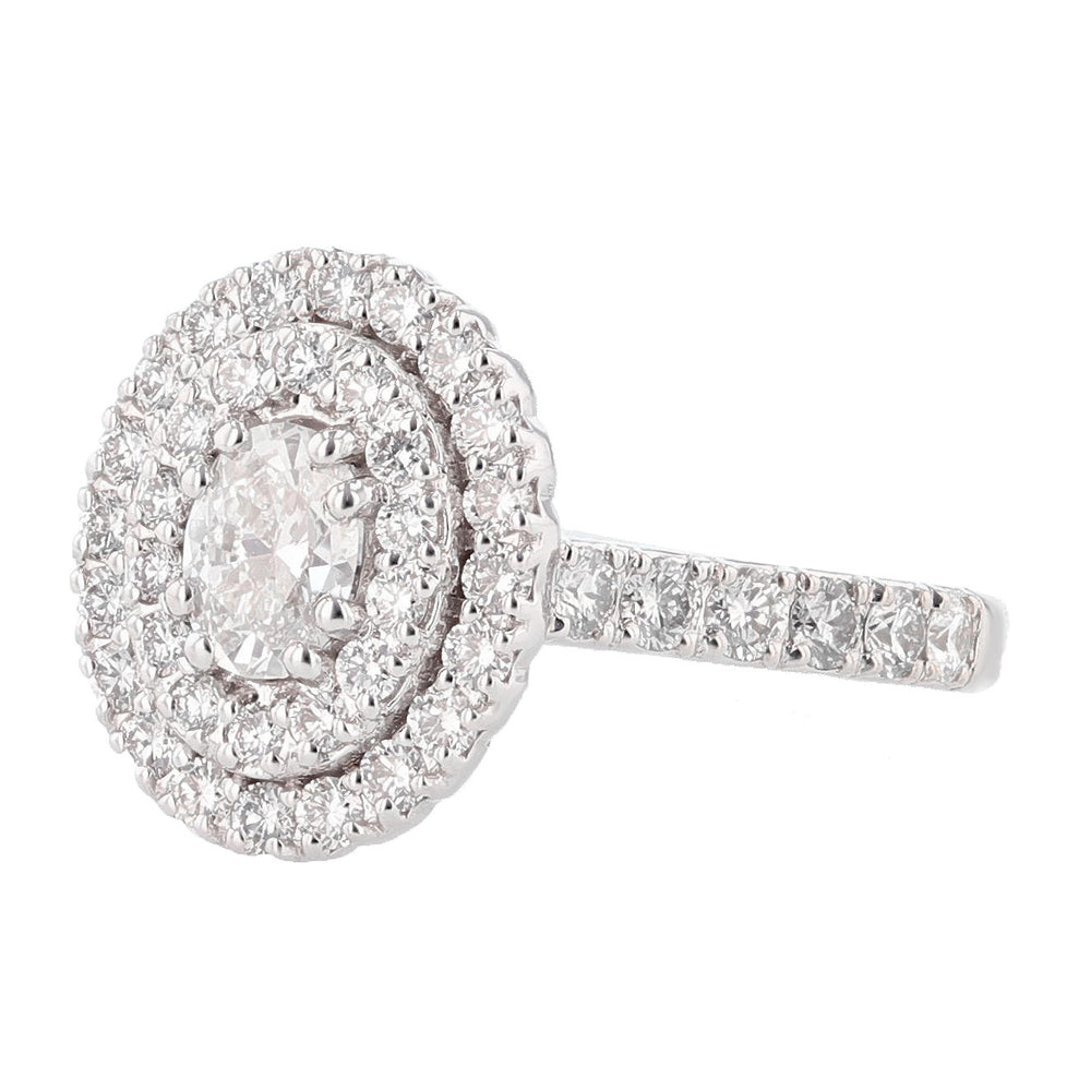 14K White Gold Oval Diamond Double Halo Engagement Ring - Nazarelle