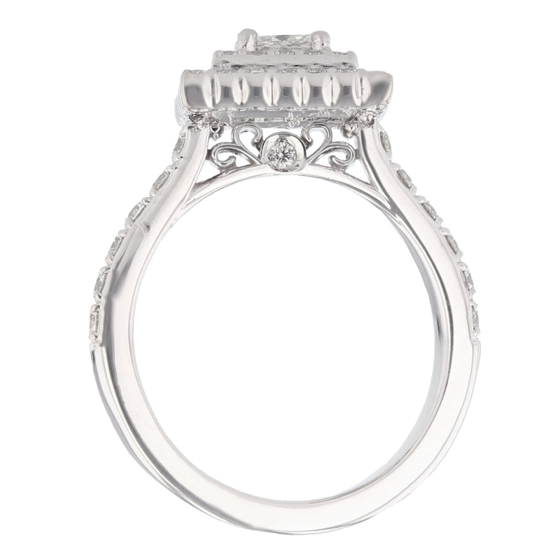 14K White Gold Princess Cut Diamond Double Halo Engagement Ring - Nazarelle