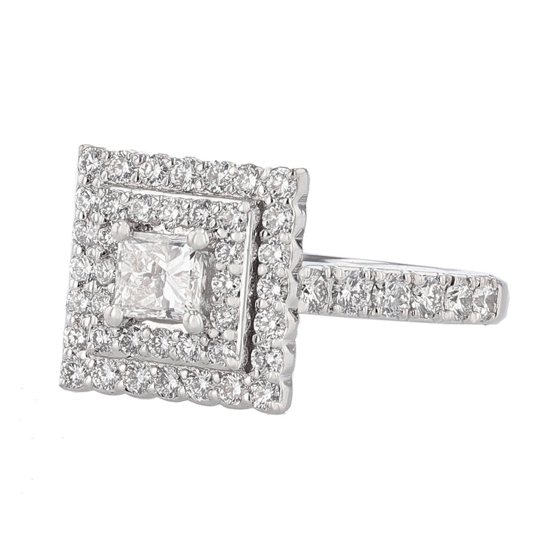 14K White Gold Princess Cut Diamond Double Halo Engagement Ring - Nazarelle