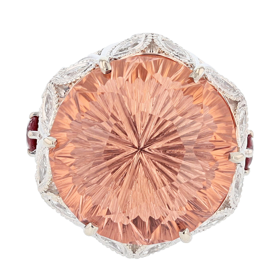 14K White and Rose Gold 23.40Ct Morganite, Diamond, and Ruby Ring - Nazarelle