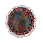 14K White Gold 11.11 Carat Australian Black Opal, Diamond, and Ruby Ring - Nazarelle