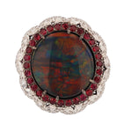 14K White Gold 11.11 Carat Australian Black Opal, Diamond, and Ruby Ring - Nazarelle