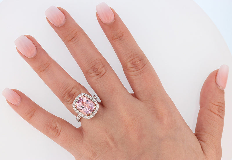 14K Rose Gold Cushion Morganite and Diamond Ring - Nazarelle
