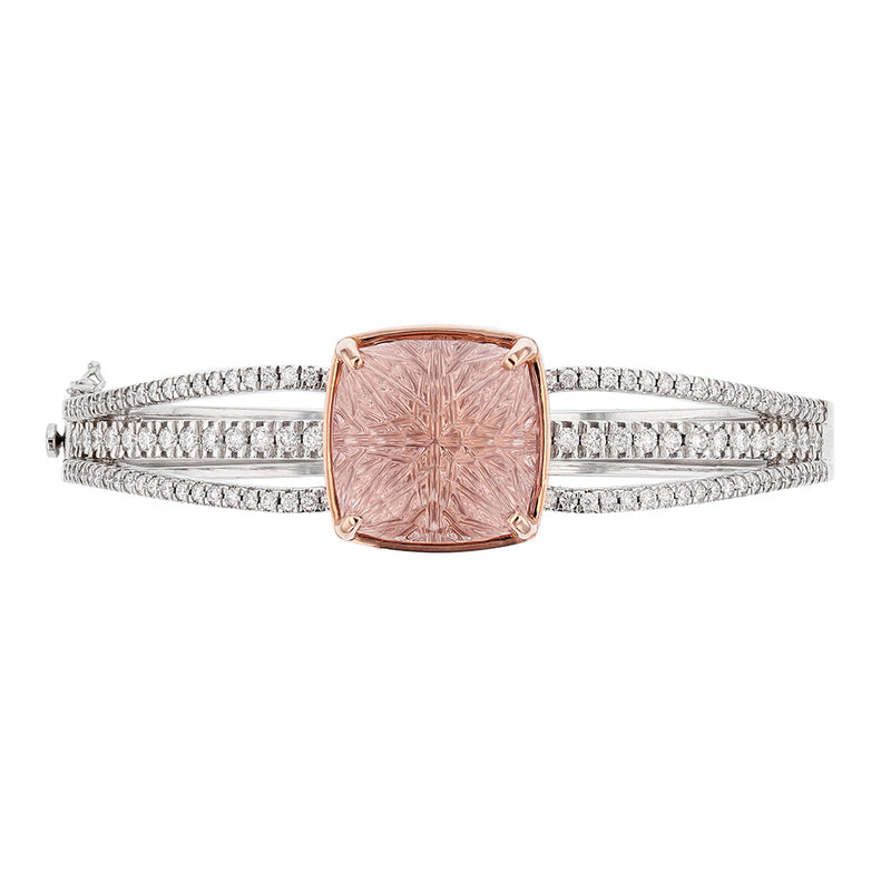 14K White and Rose Gold Cushion Morganite and Diamond Bangle - Nazarelle