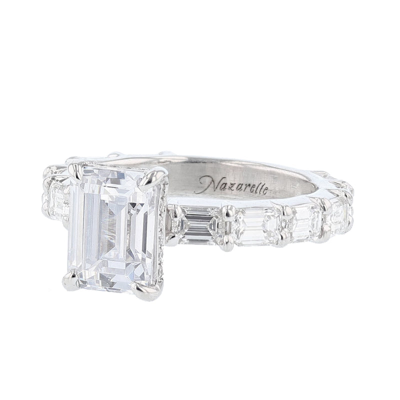 14K White Gold Emerald Cut Diamond Engagement Ring - Nazarelle