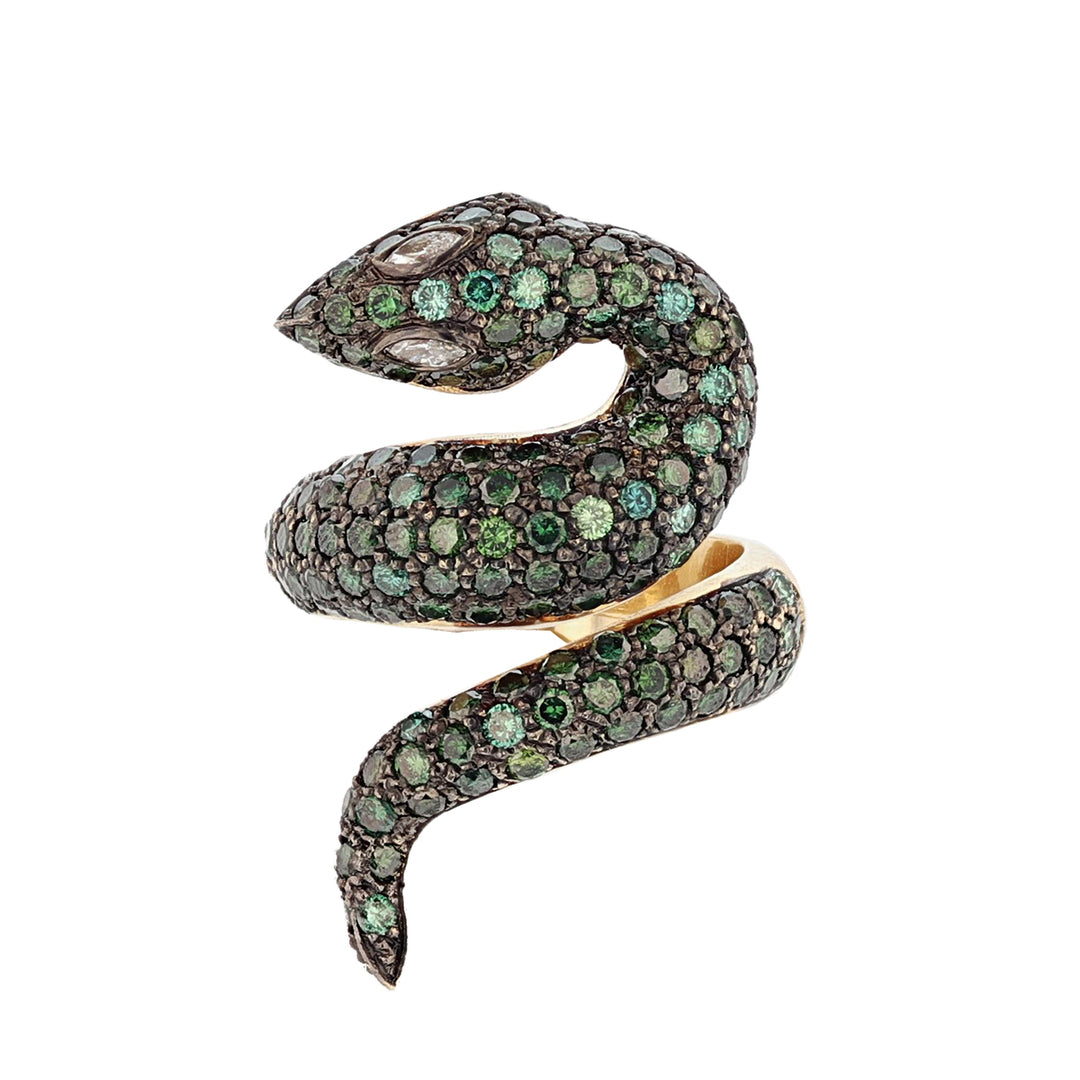 14K Yellow Gold Green Diamond Snake Ring - Nazarelle