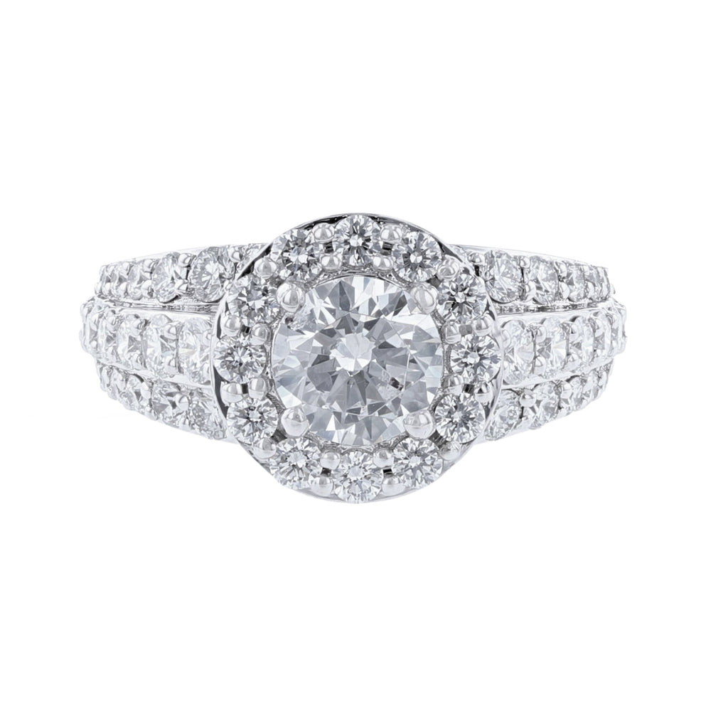 Round Halo Triple-Row Shank Diamond Ring, 1.80ct. - Nazarelle