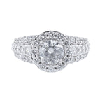 Round Halo Triple-Row Shank Diamond Ring, 1.80ct. - Nazarelle