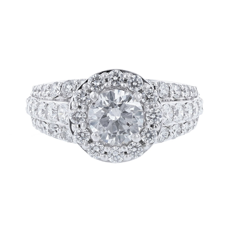 Round Halo Triple-Row Shank Diamond Ring, 1.80ct. - Nazarelle