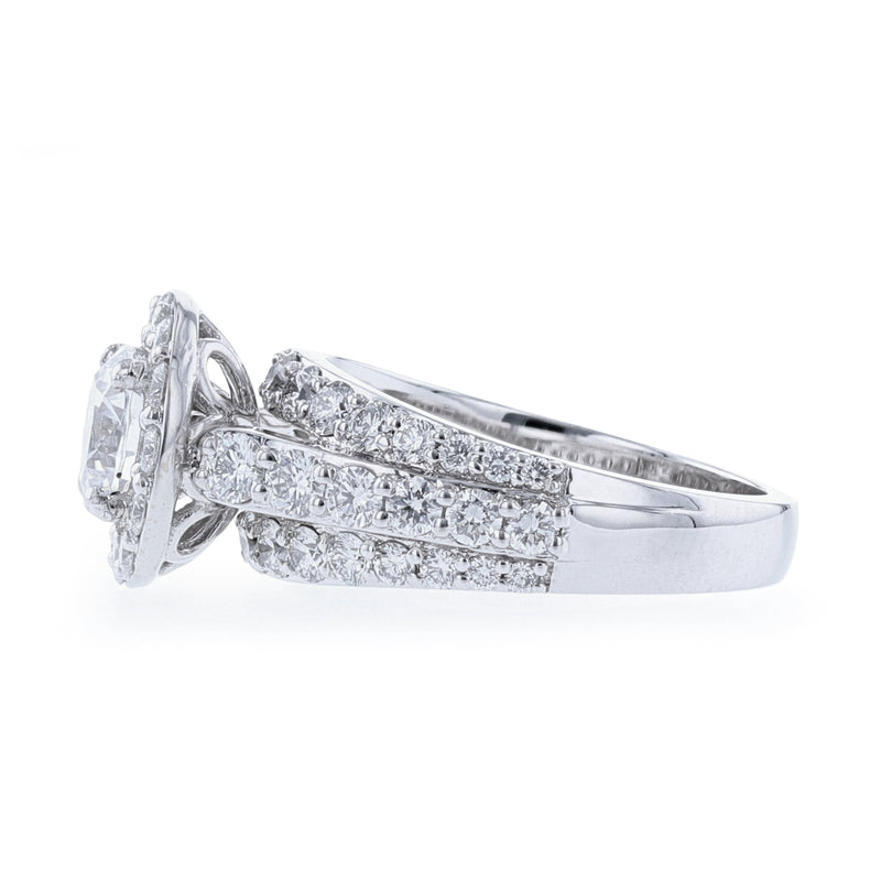 Round Halo Triple-Row Shank Diamond Ring, 1.80ct. - Nazarelle