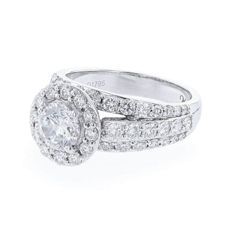 Round Halo Triple-Row Shank Diamond Ring, 1.80ct. - Nazarelle