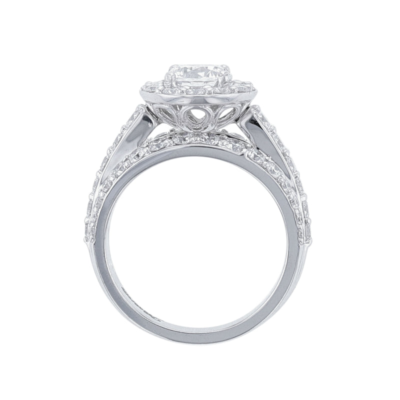 Round Halo Triple-Row Shank Diamond Ring, 1.80ct. - Nazarelle