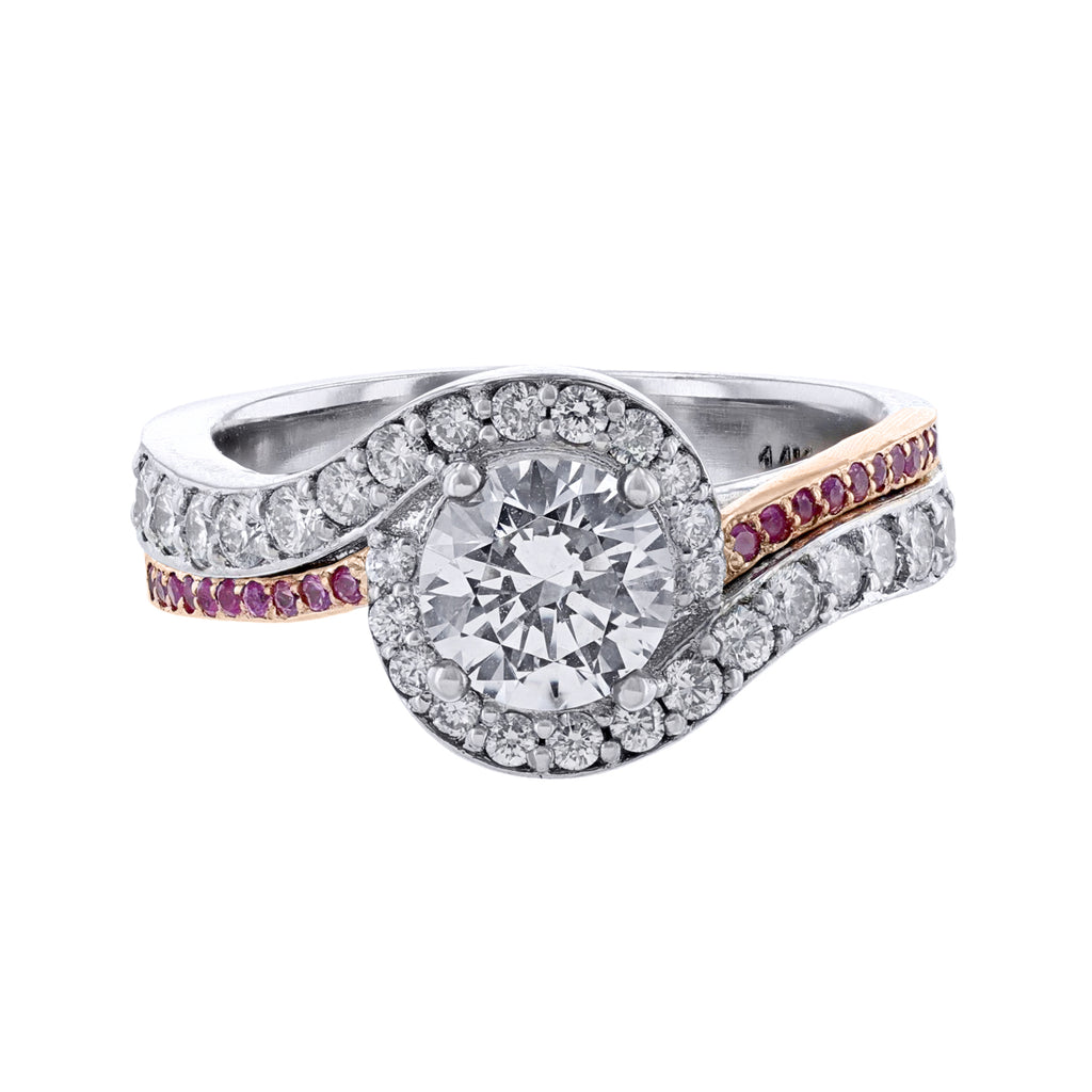 Twisted Halo Pink Sapphire Diamond Ring - Nazarelle